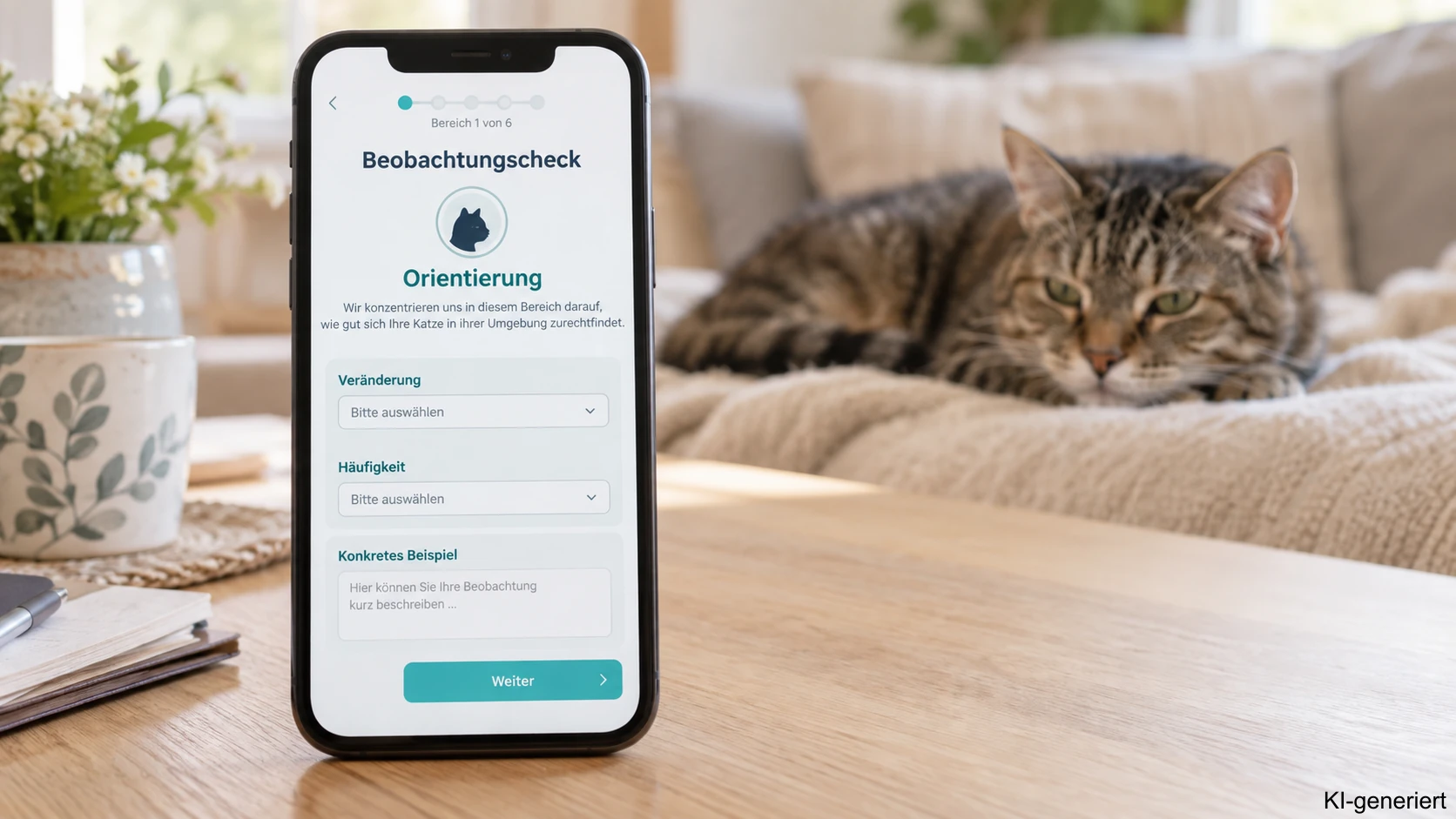 Katze-Demenz-Test als Beobachtungscheck auf dem Smartphone
